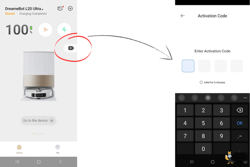 Четырехзначный пароль вводится в приложении Dreame L20 Ultra для получения доступа к видеокамере.
